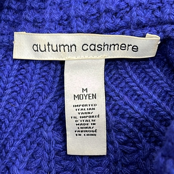 Autumn Cashmere Turtle Neck Pullover Sweater in Cobalt blue Leather elbow M - Picture 13 of 15